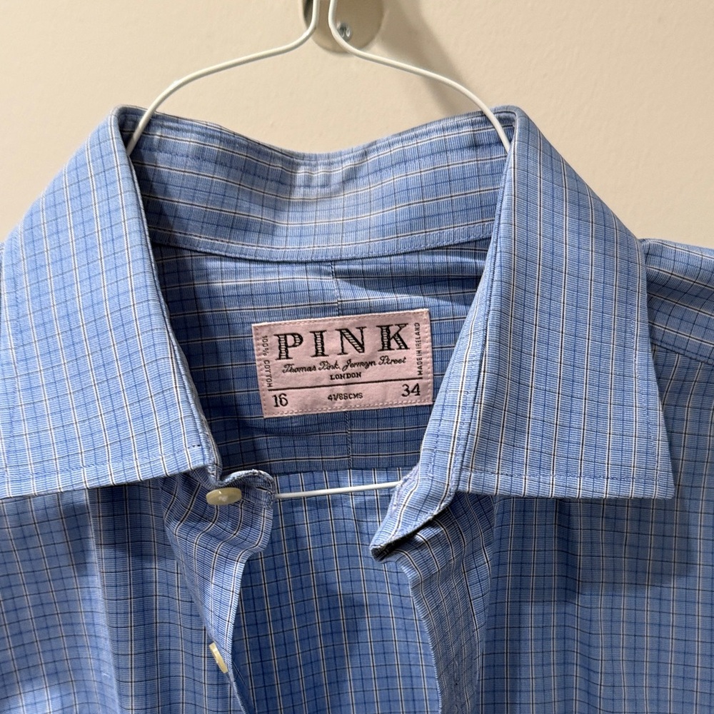 Thomas Pink Men's Blue Plaid Dress Shirt
